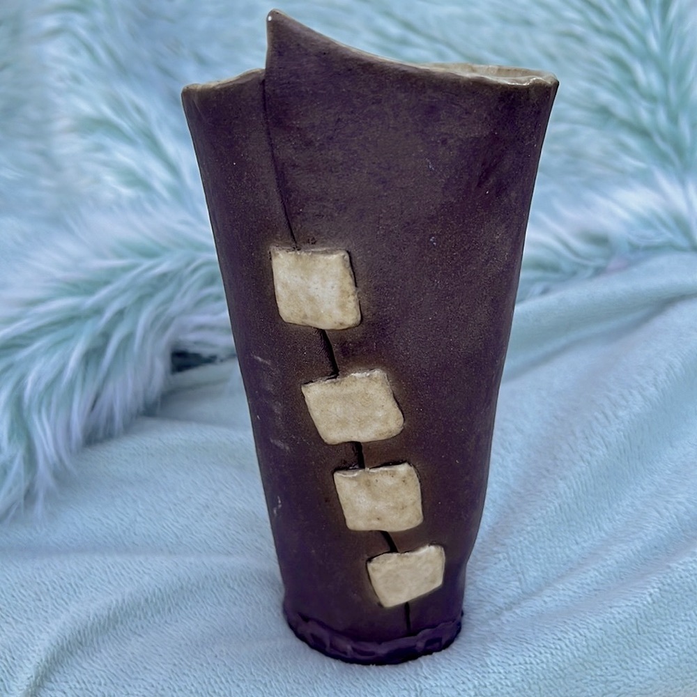 Rustic, Artisan, Bud Vase in Brown Clay with Sage Green Glaze